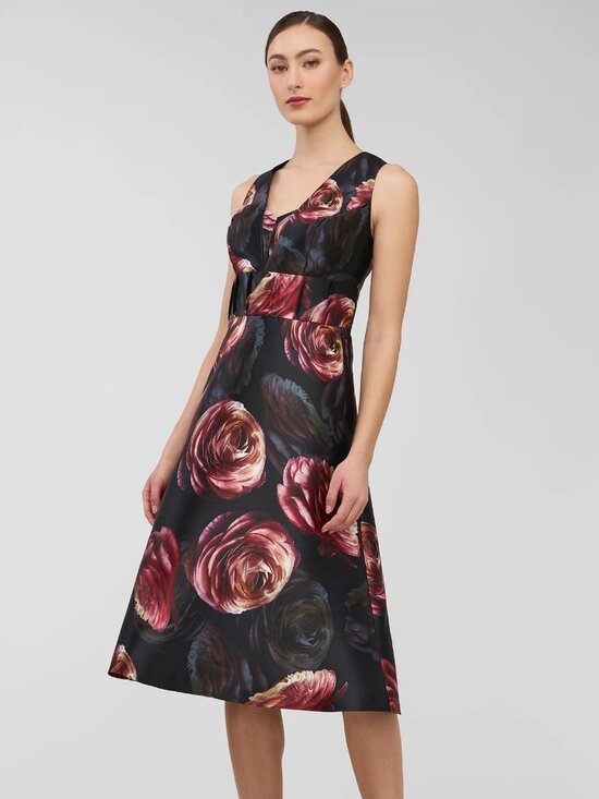 Kay Unger Dresses & Skirts - NEW Kay Unger Metallic Rose Print Mikado Midi Dress 6 | Pockets | Wedding Guest